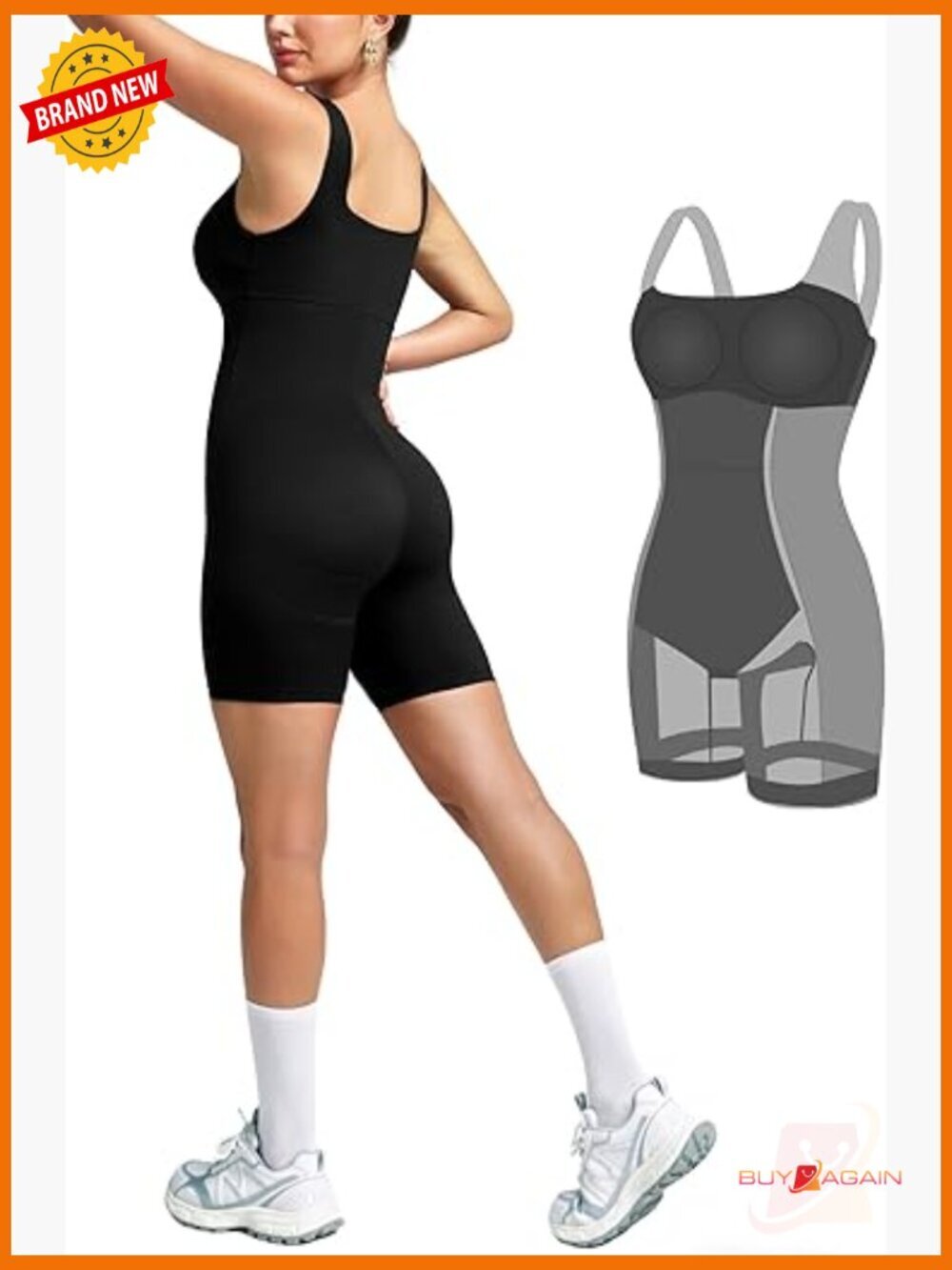 Tummy Control Jumpsuit Shorts for Women Square Neck Sleeveless One Piece